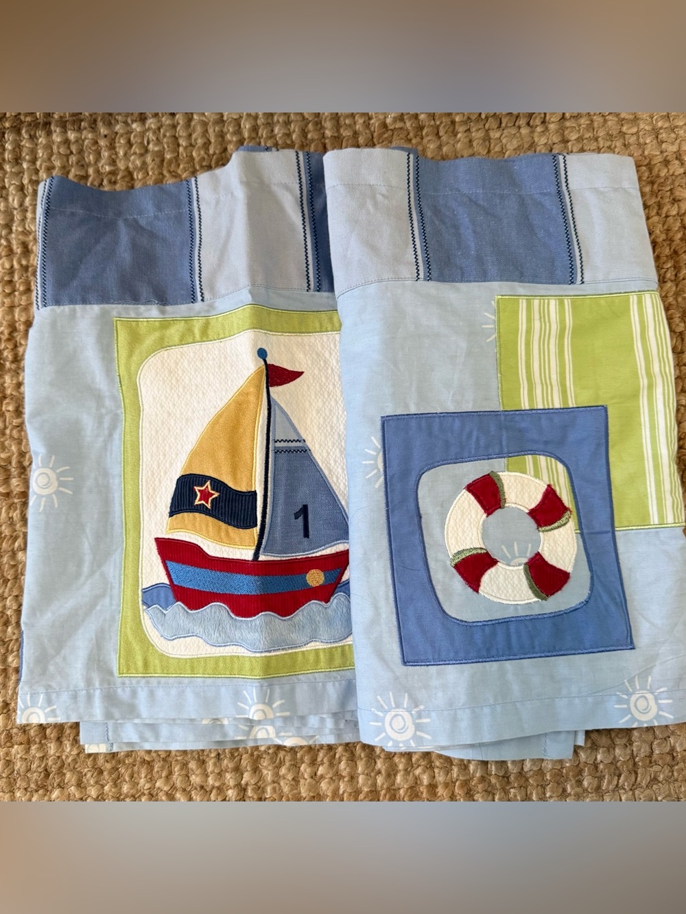 Lambs & Ivy Nautical nursery Valance 59” x 15” Set of 2 Sailboats